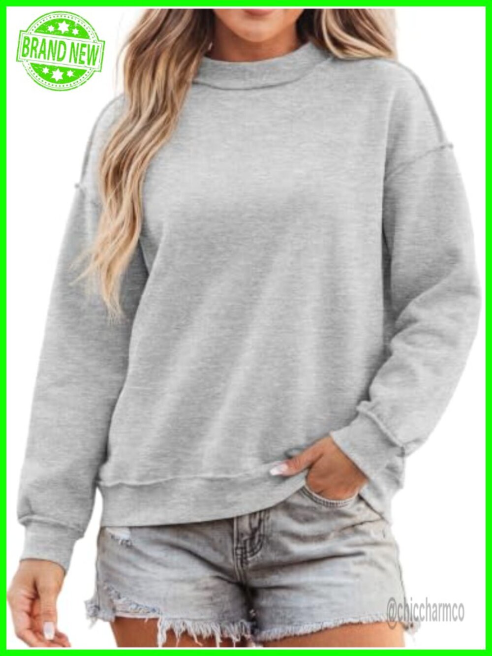 Mock Neck Fleece Lined Pullover Sweatshirt Reverse Seam Oversized